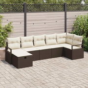 Set di divani con cuscino 7 pcs Marrone e Crema polyrattan