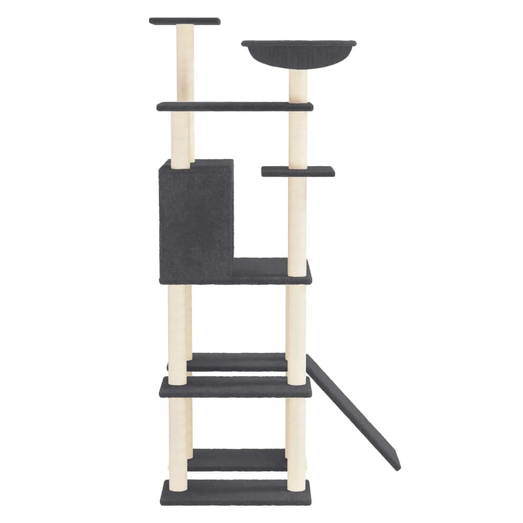 Tiragraffi per gatti mobile torre da arrampicata giocattolo tiragraffi piattaforma da arrampicata con tiragraffi in sisal scuro 166 cm grigio 02_0022677