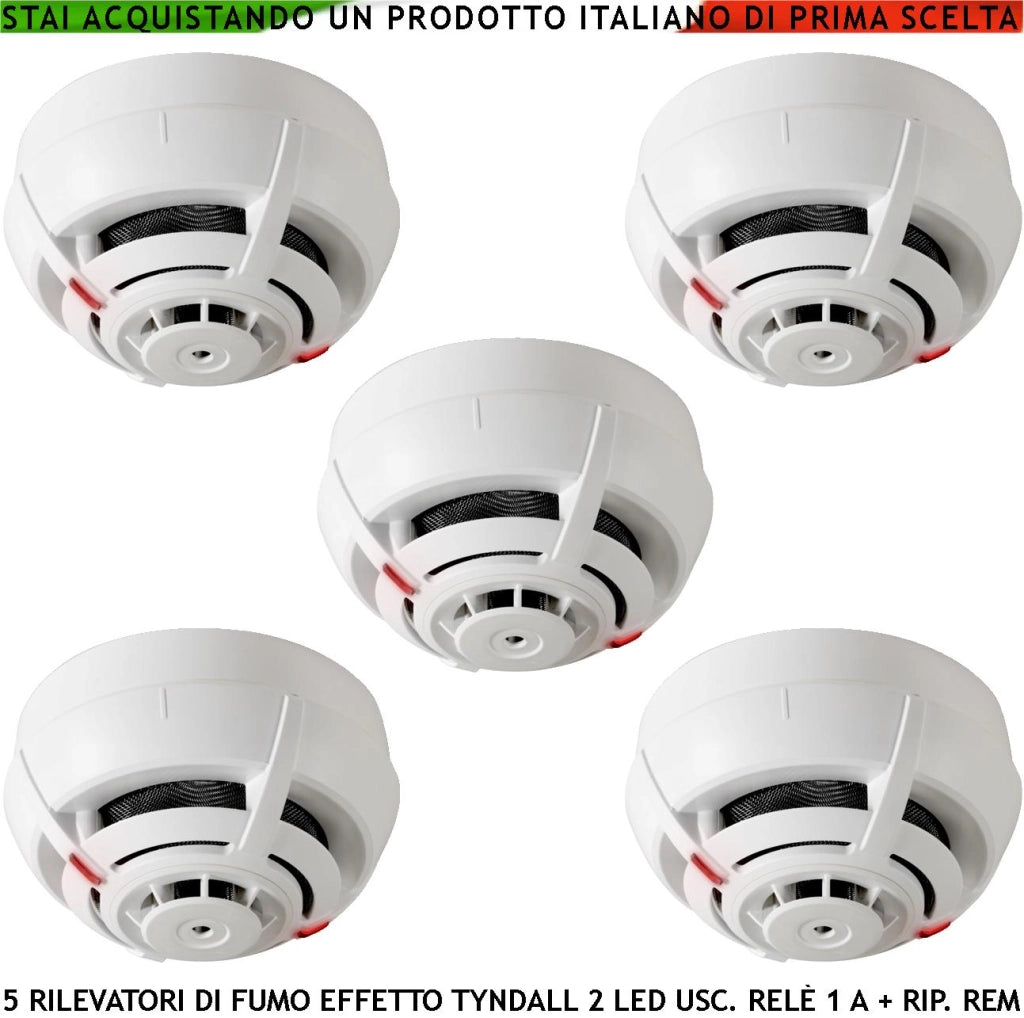 RILEVATORI DI FUMO 5 SENSORI AD EFFETTO TYNDALL SEGNALAZIONE REMOTA LED ALLARME USCITA RELÈ REI INCENDIO ALIMENTAZIONE 12/28 V