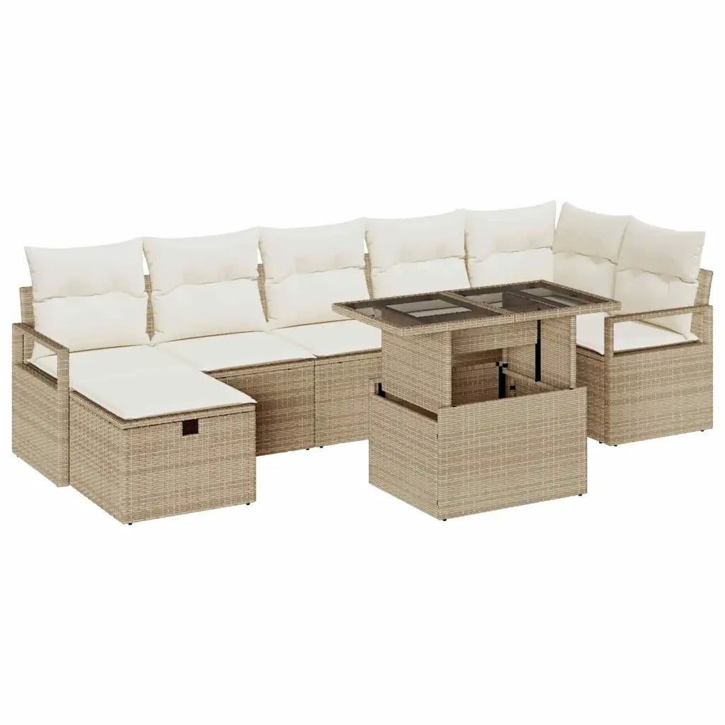 Set Divano da Giardino con cuscino 8 pcs Beige Poly Rattan
