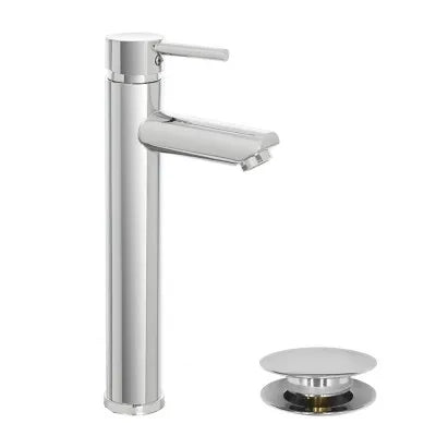 Miscelatore lavabo alto inox cromo lucido con piletta click-clack  York