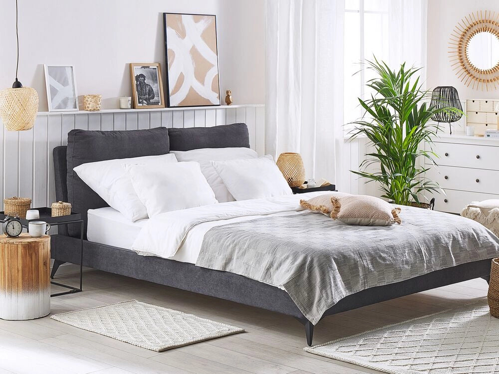 Letto imbottito moderno in ciniglia di colore grigio scuro 140 x 200 cm moderno elegante