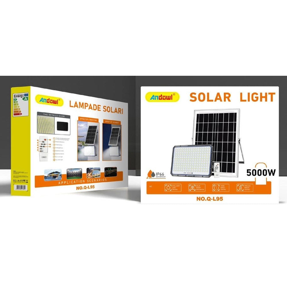 Trade Shop - Faretto Led Con Pannello Solare Esterno 5000w Ip66 Sensore Crepuscolare Telecomando Q-l95 -
