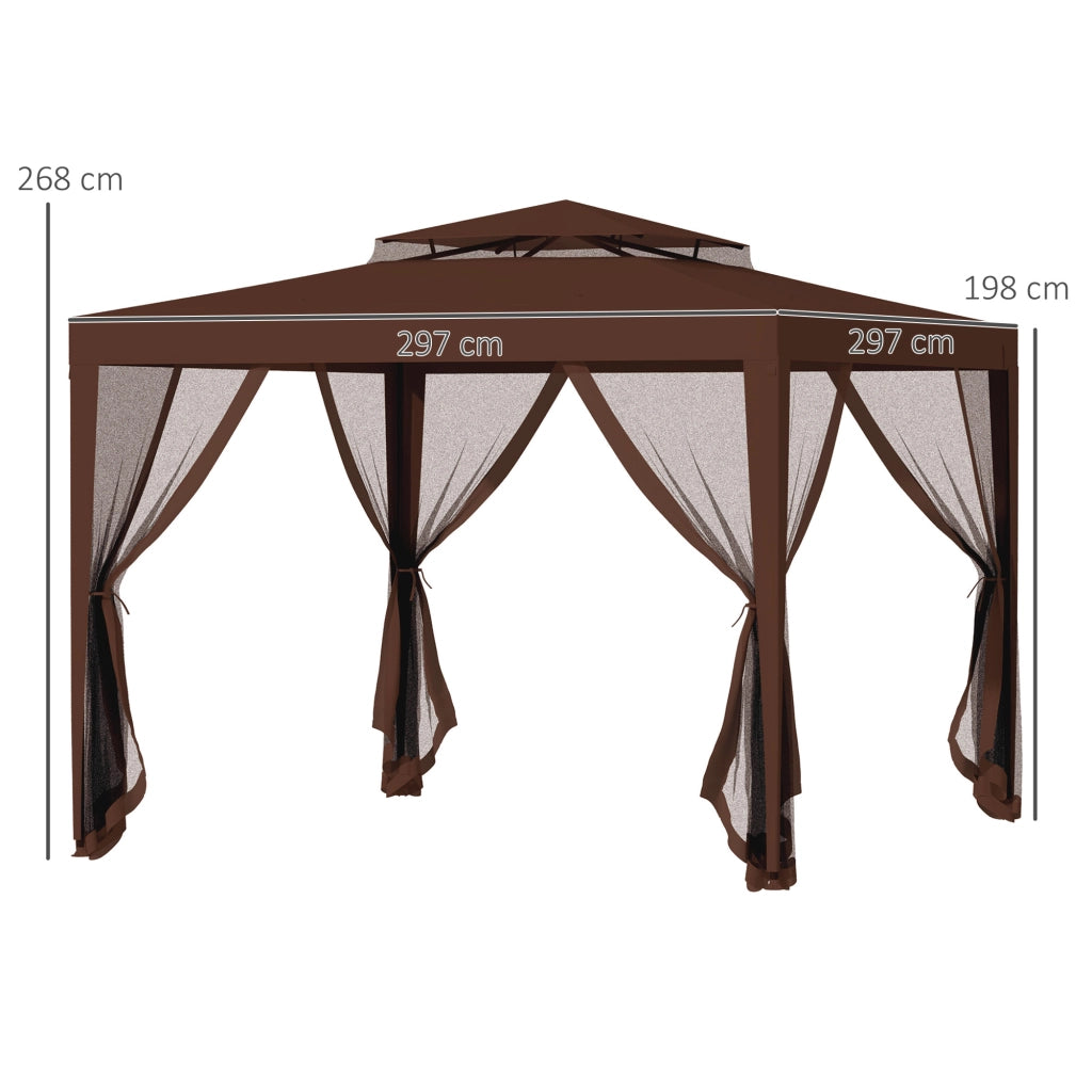Tenda da giardino 3x3 m con zanzariera ¨C zephmum ¨C doppio tetto marrone