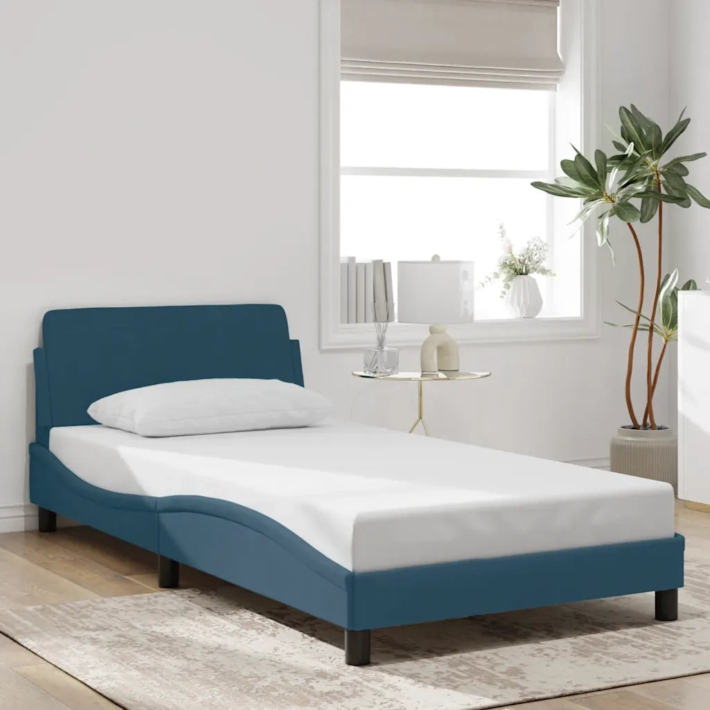 Giroletto con Testiera-Struttura Letto con testiera Dover Blu 100x200 cm in Velluto
