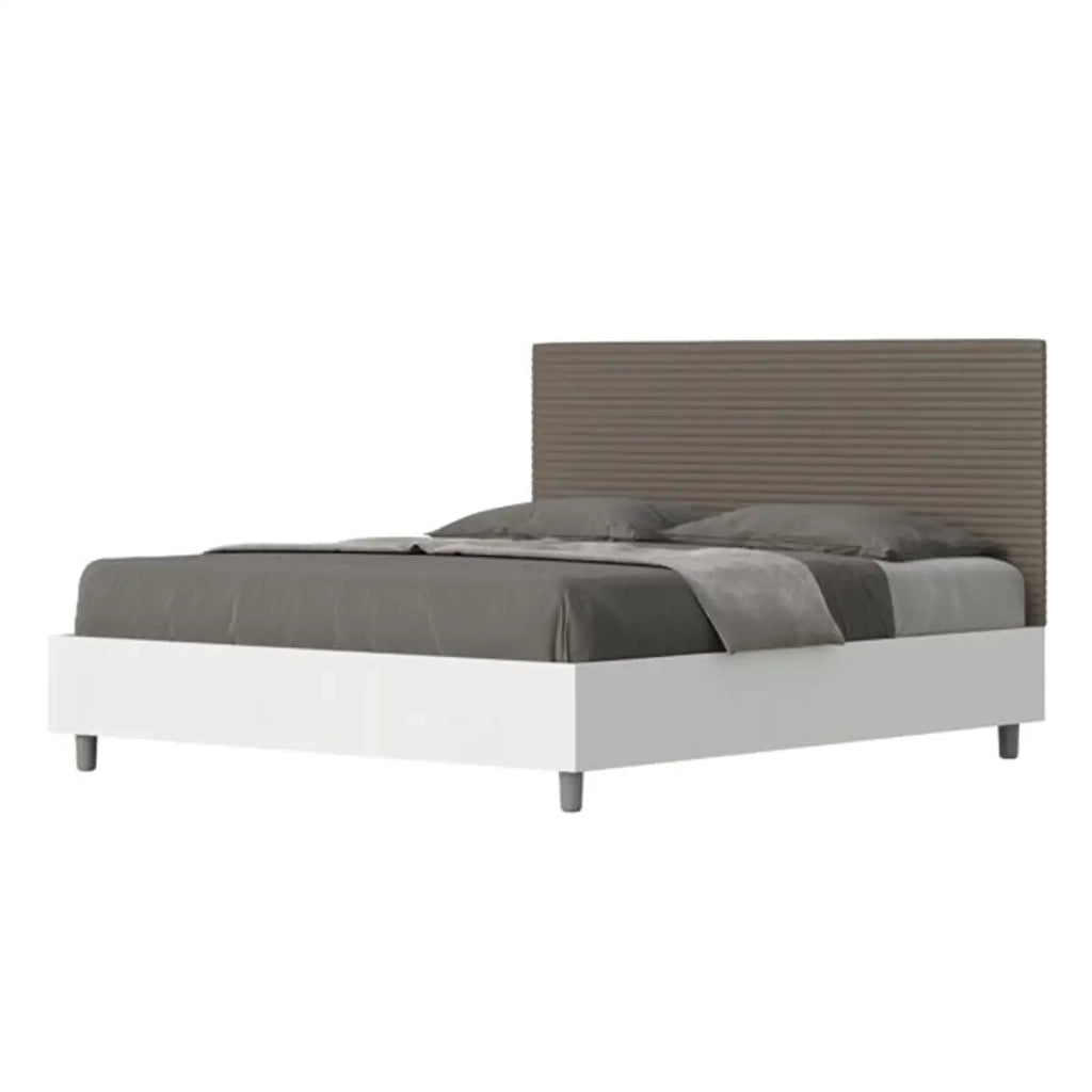 Letto matrimoniale contenitore doppia alzata 160x200 bianco frassino testata similpelle cappuccino Level