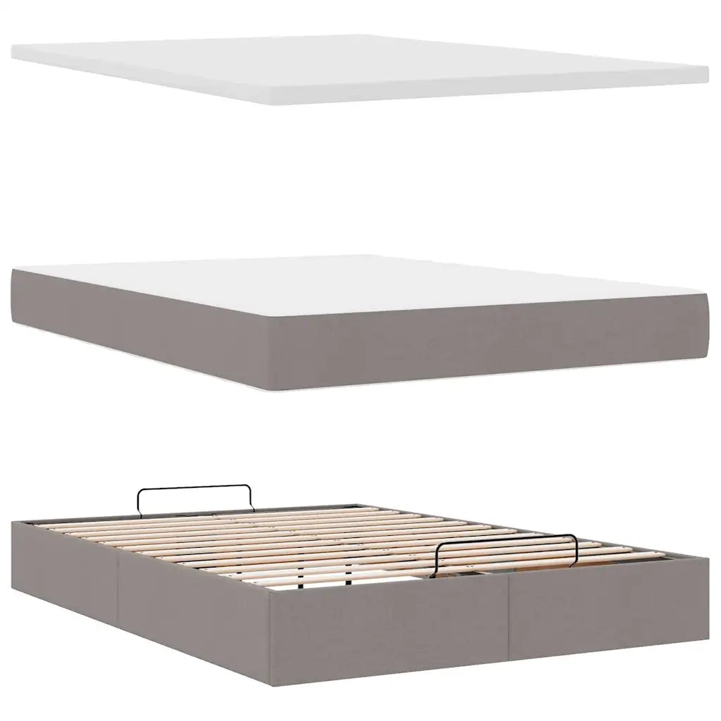 Struttura Letto Pouf con Materasso Tortora 140x190 cm Tessuto 3314173