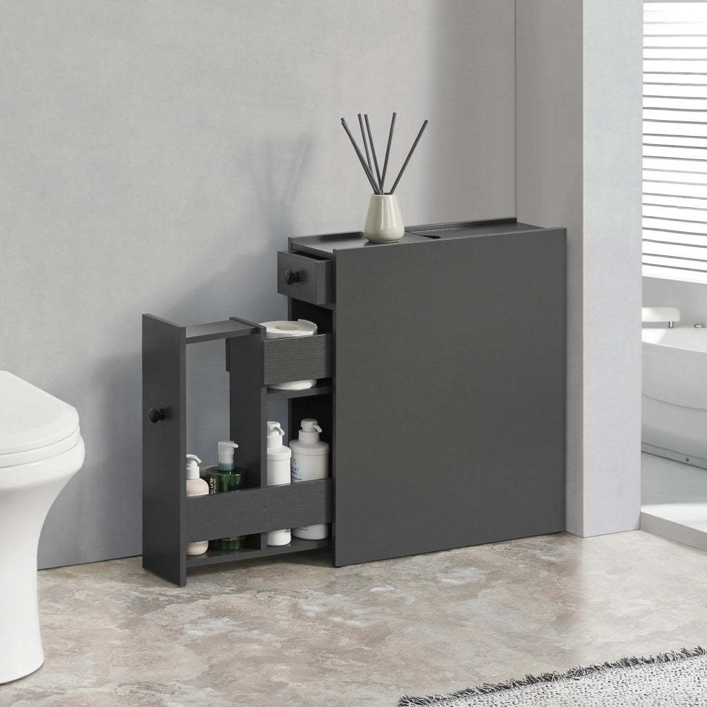 Armadietto da Bagno Kihniö con Cassetti e Scomparti Estraibili - Grigio Scuro [en.casa]