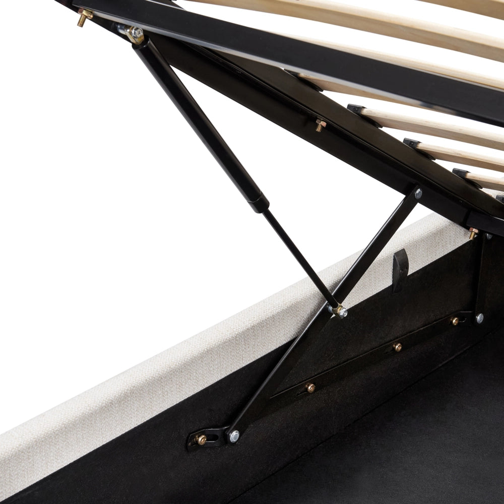 Letto ottomano Bianco Sporco Poliestere Rivestito 160 x 200 cm con Storage e Testata Mobili da Camera da Letto