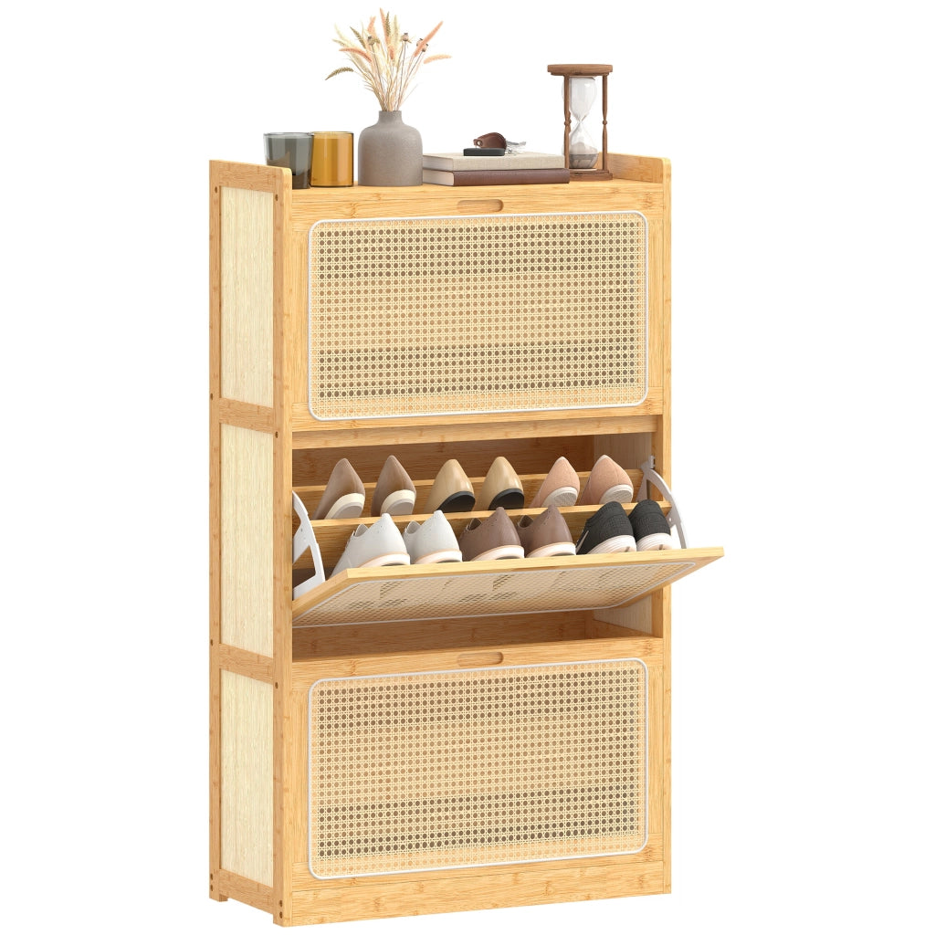 Scarpiera in Bamb¨´ con 3 Cassetti ¨C Zephmum ¨C Naturale 69x29x119,8 cm