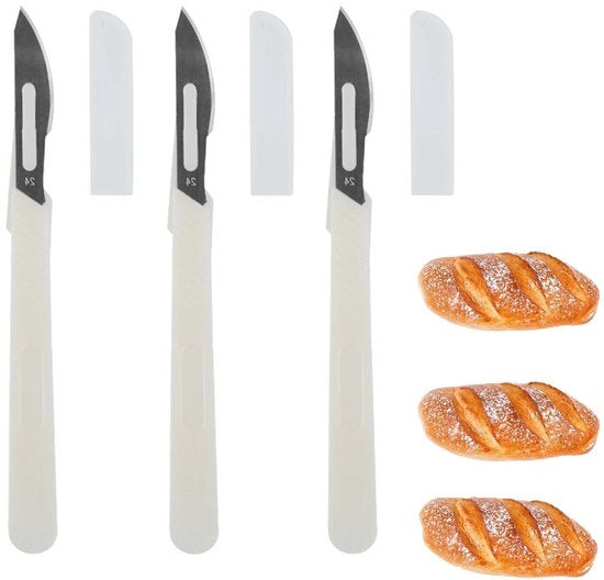 Laminoio Professionale per Panificazione - Set di Taglieri per Pane - Spatola per Impastare - Strumenti da Taglio - Baguette/Cake - Materiale in Acciaio Inossidabile - Piatto per Pane con Modello Baguette
