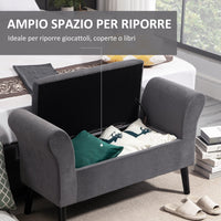 Panca Pouf Contenitore Imbottita 111,5x41x65 cm in Tessuto Grigio
