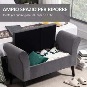 Panca Pouf Contenitore Imbottita 111,5x41x65 cm in Tessuto Grigio