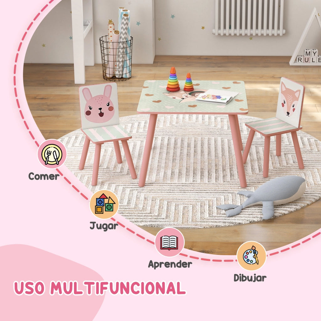 Set Tavolo e 2 Sedie Bambini ¨C Zephmum ¨C Rosa con Stampa Animali