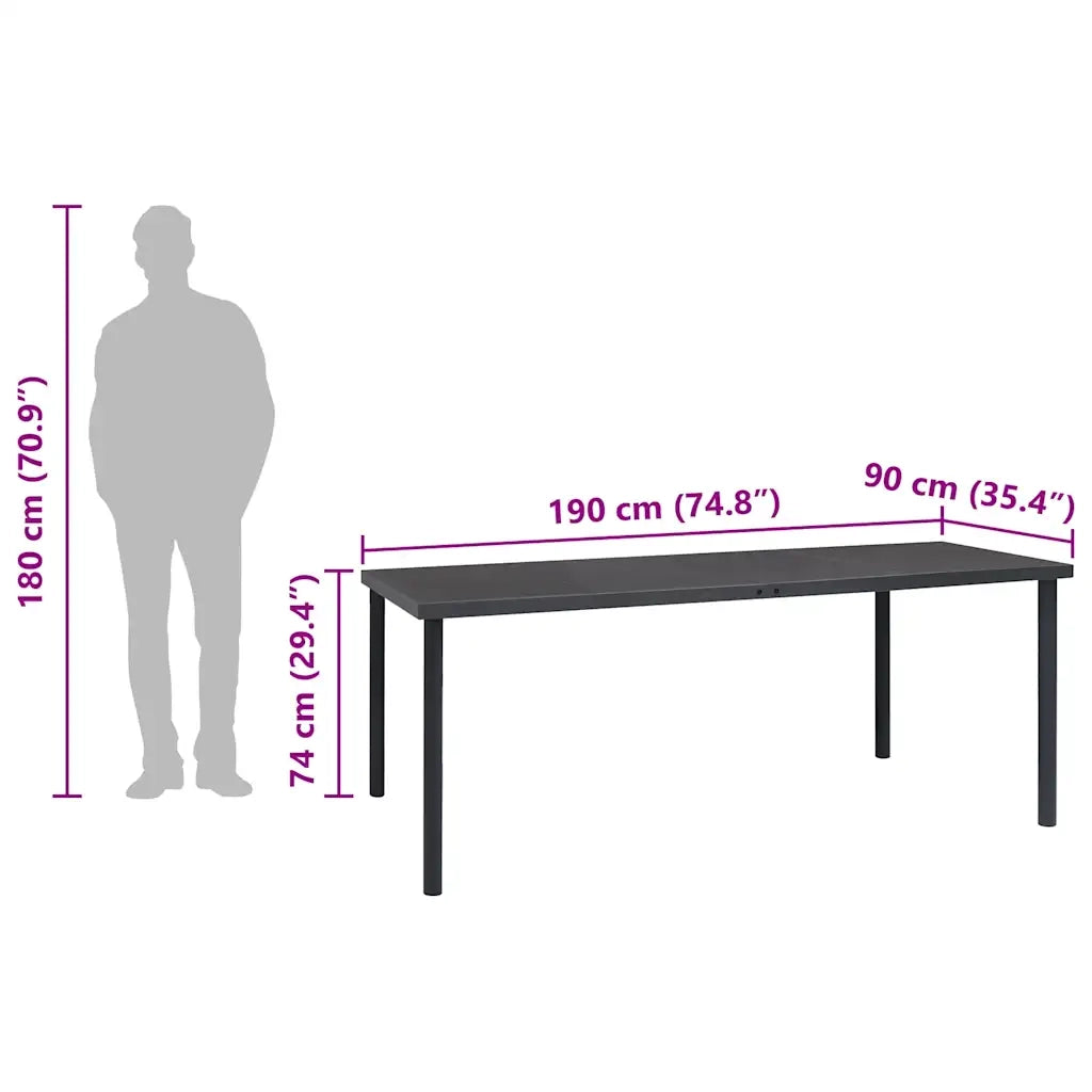 Tavolo da Pranzo per Esterni Antracite 190x90x74 cm in Acciaio cod mxl 34484