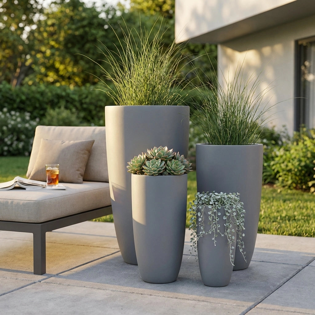 Set di 4 vasi da Giardino in Fibra di argilla cm 54x54x101 - DERRICK