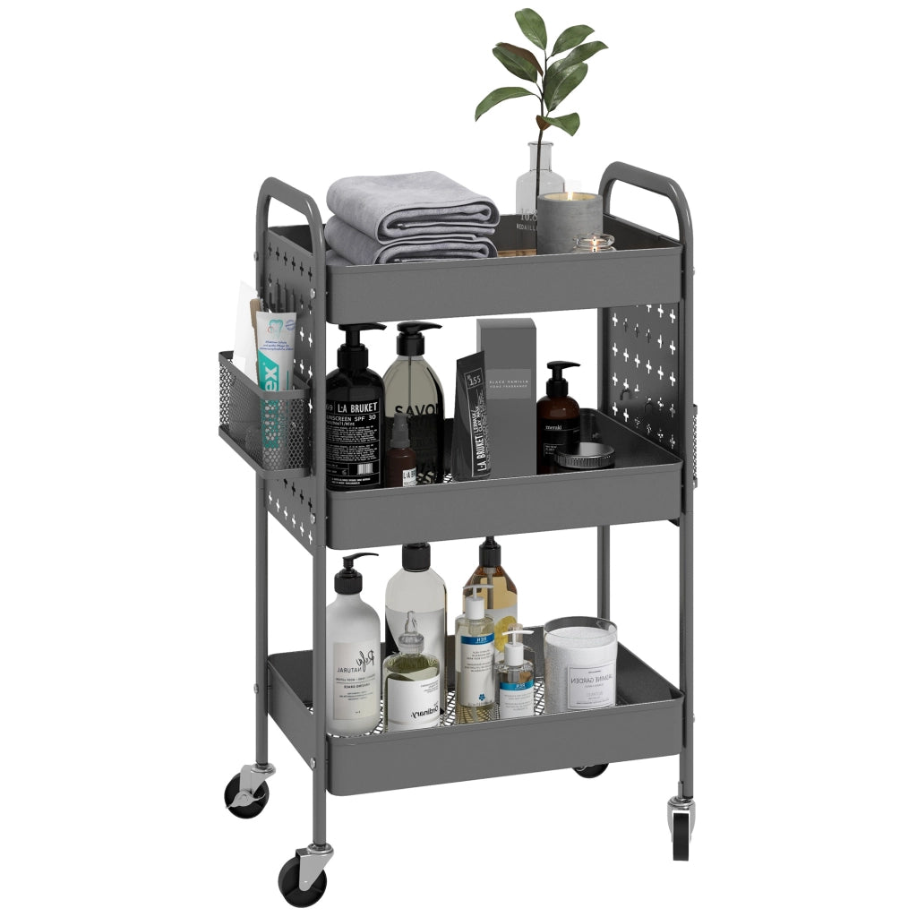 Carrello Multiuso con 3 Ripiani e 4 Ruote ¨C zephmum ¨C Grigio 53.5x30.5x75 cm