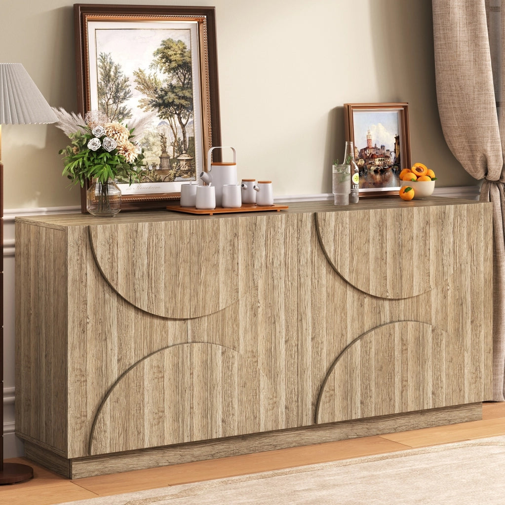 Sideboard da soggiorno 160x40x80 cm in truciolare; colore naturale; con ante e ripiani