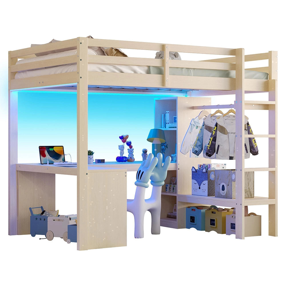 Letto mezzanino 140x200cm?- Xylo - scrivania LED USB naturale