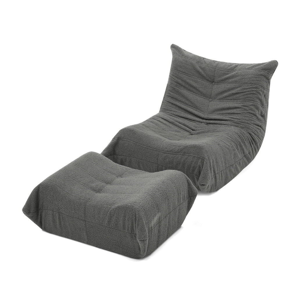 Poltrona relax da pavimento con pouf in teddy grigio