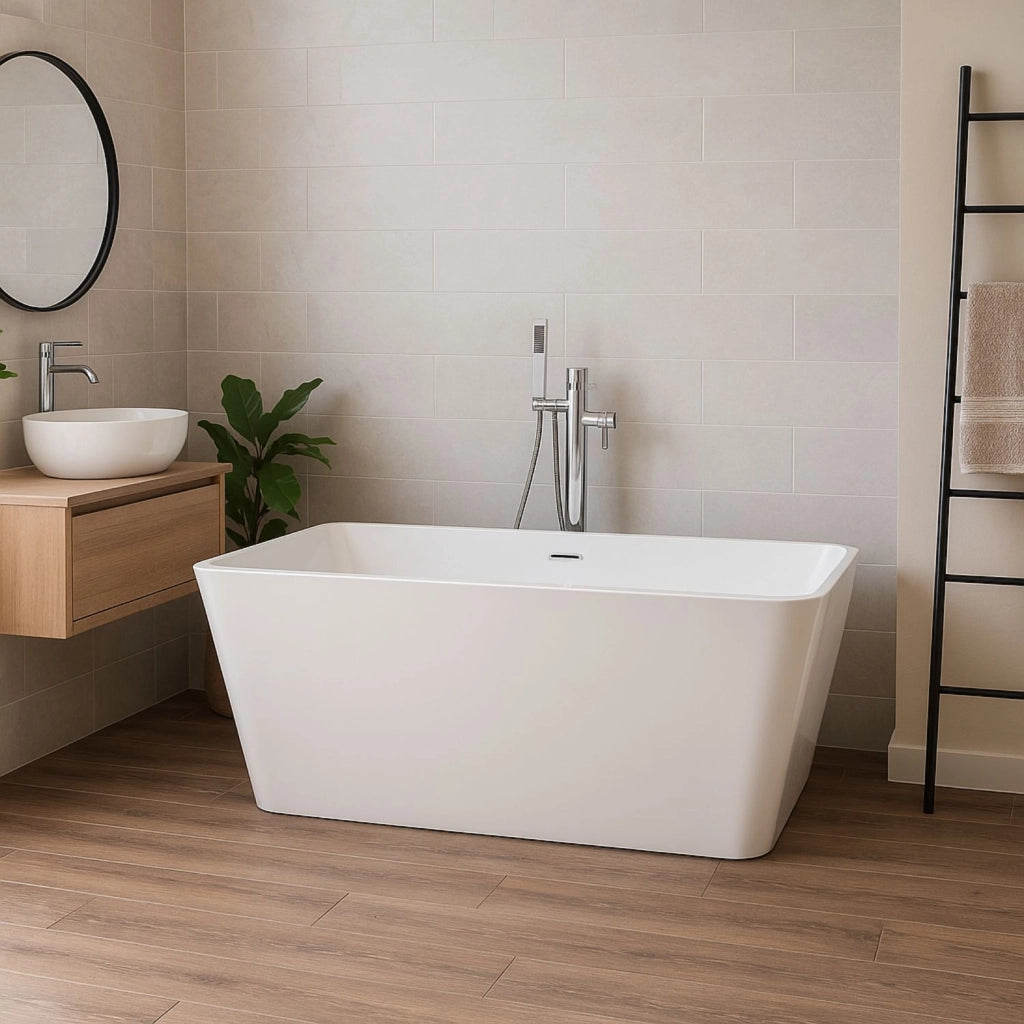 Vasca da bagno freestanding rettangolare acrilico bianco lucido 3 misure *** misure 160x80x58 cm, confezione 1