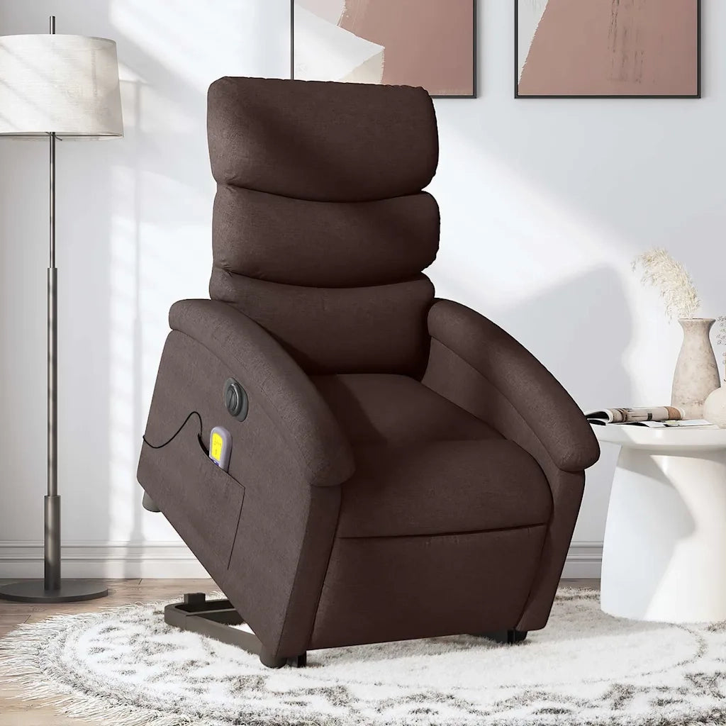 Poltrona Alzapersona Massaggio Elettrica Marrone Scuro Tessuto 3204019