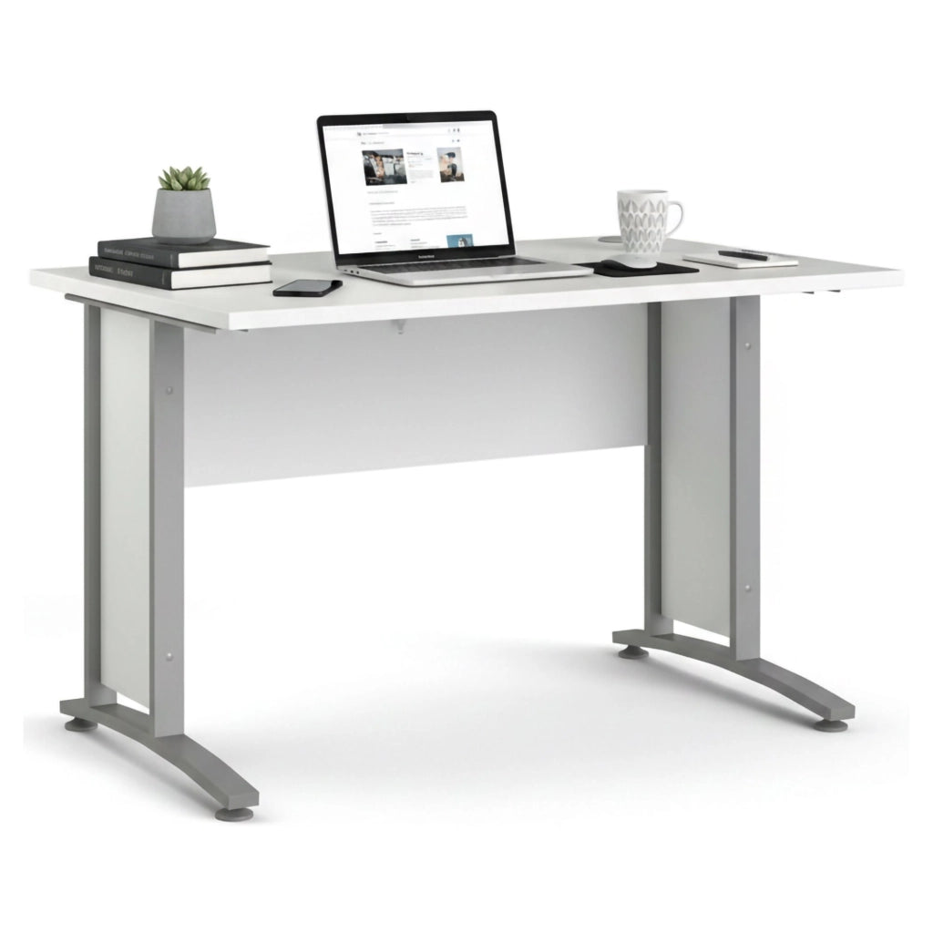 Scrivania Amigos, Scrittoio multiuso, Tavolo per ufficio porta PC, Piano di lavoro, 120x80 h75 cm, Bianco e Grigio