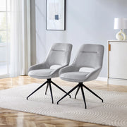 SEDIA DA PRANZO Girevole 360° Set da 2 pezzi Velluto Grigio Chiaro Metallo Nero