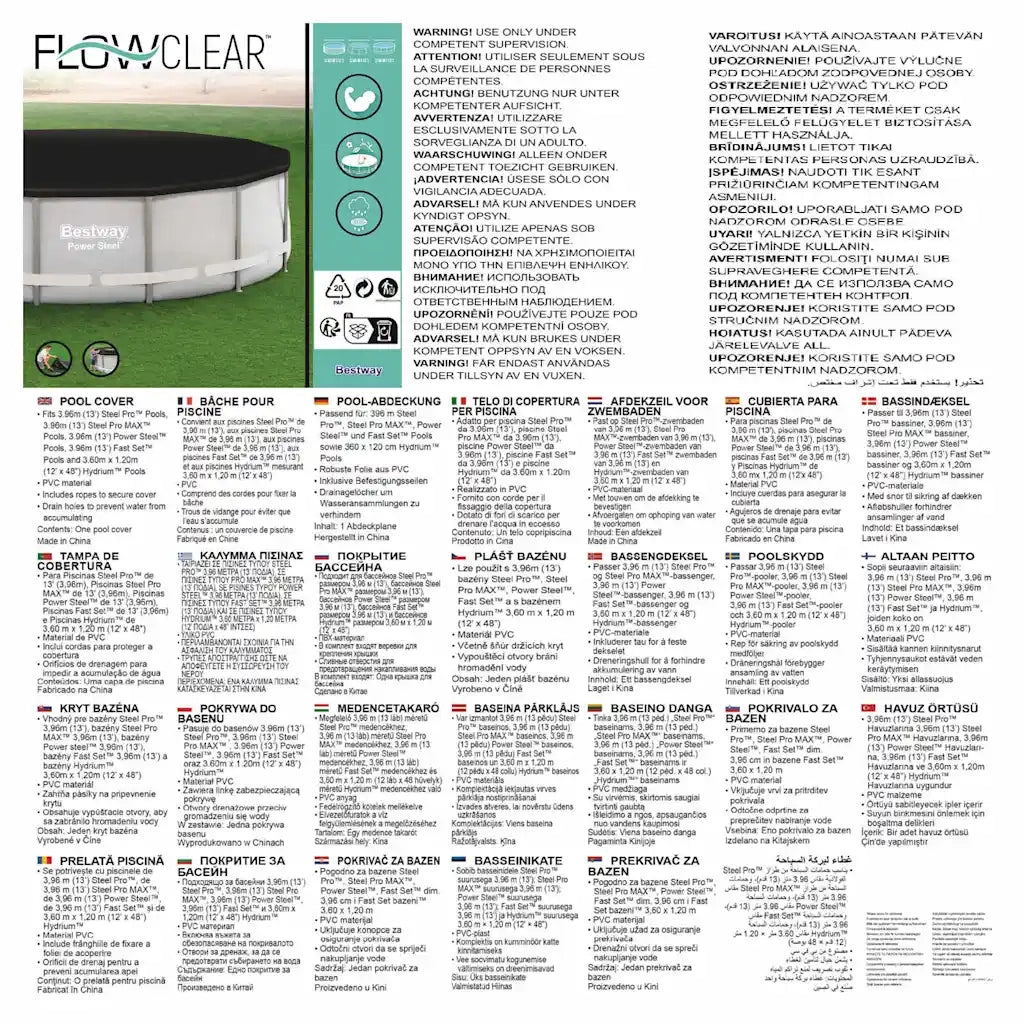 Bestway Telo di Copertura per Piscina Flowclear 396 cm 3202666
