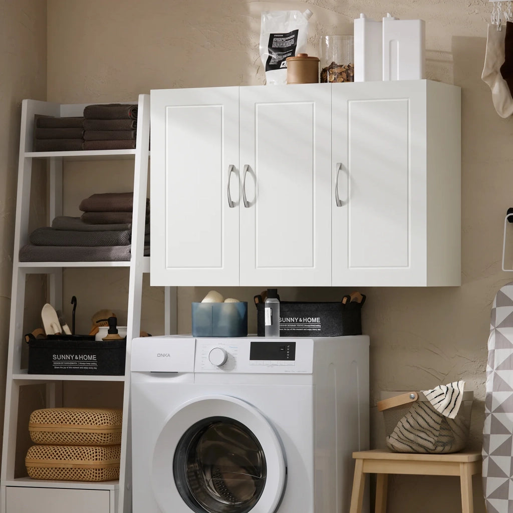 Armadietto pensile da bagno Mobile da parete per il cucina 3 ante 90x30x60cm Bianco FRG231-L-W
