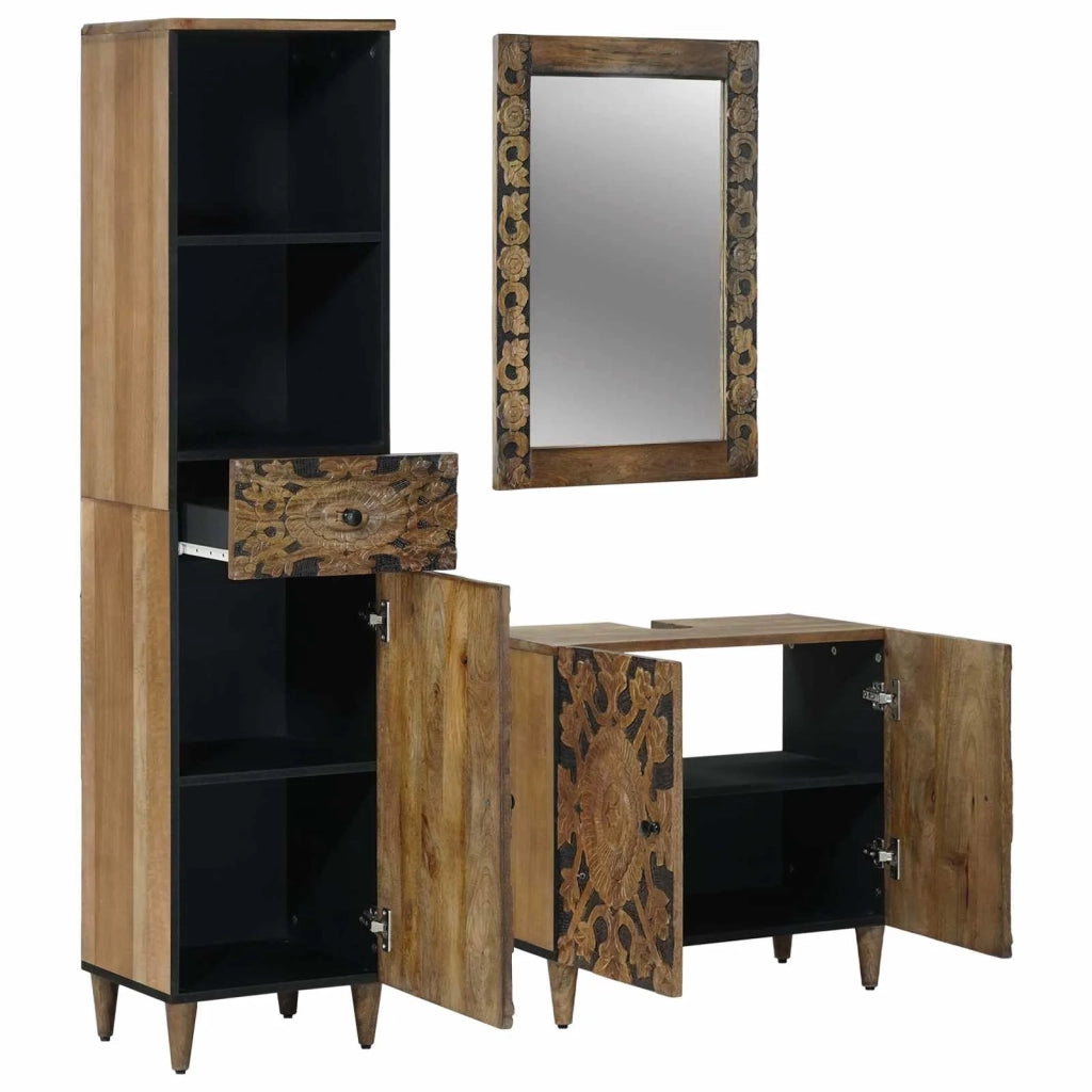 Set di mobili per il bagno con cassetto con porta 3 pcs Marrone 3310109