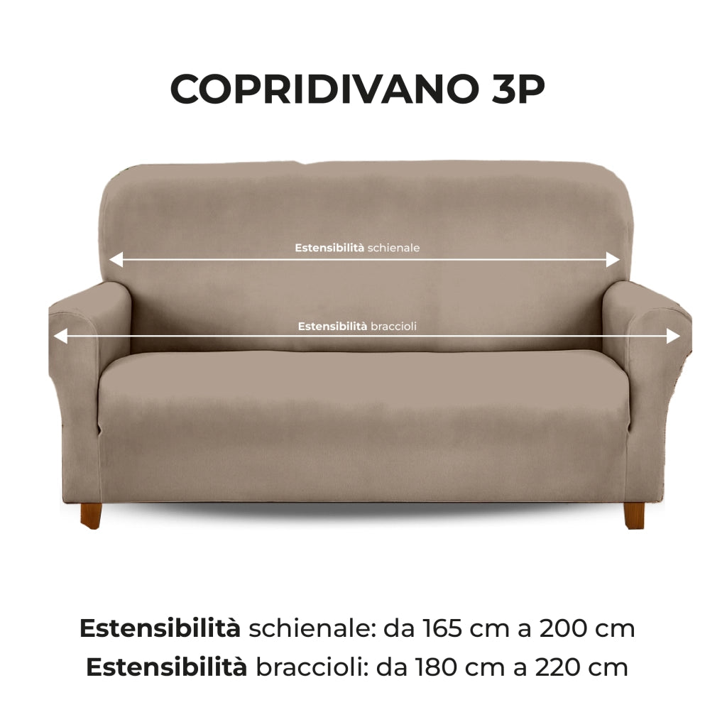 Copridivano In Velluto Elegante Impermeabile Tessuto Elasticizzato Antimacchia Copripoltrona Salva Divano Due Tre Posti Cover Sofà Universale Certificato Oekotex Antigraffio Animali  Tortora - Divano 3 posti