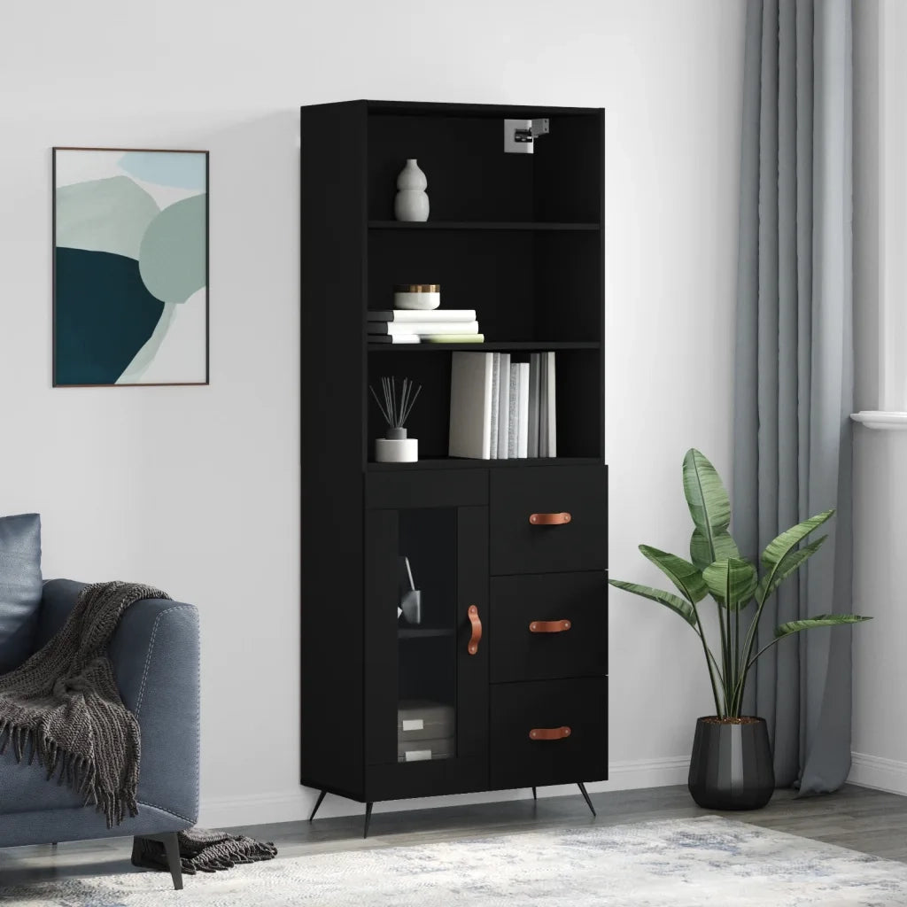 Credenza Nera 69,5x34x180 cm in Legno Multistrato 3189478