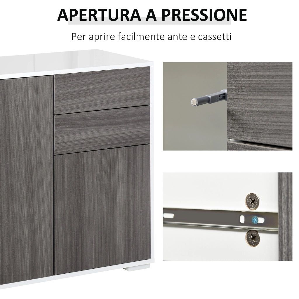 EasyComfort Mobiletto 2 Cassetti e 2 Ante, Apertura a Pressione, Mobile con 2 Cassetti e 2 Ante per Casa e Ufficio, 79x36x74cm, Grigio Chiaro e Bianco