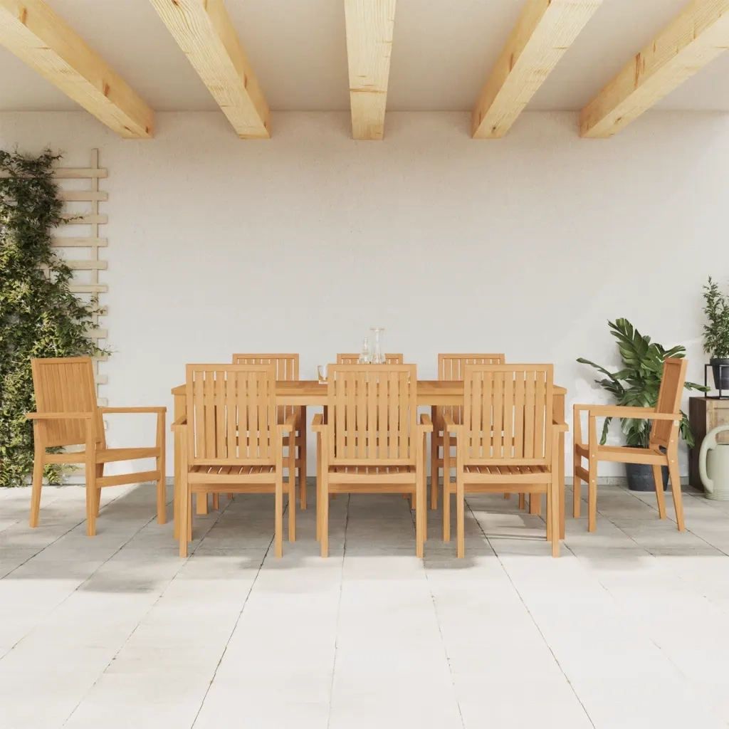 Set da Pranzo per Giardino 9 pz in Legno Massello di Teakcod mxl 117983