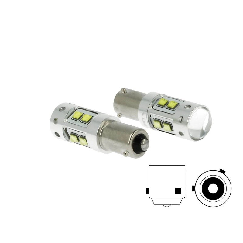 Lampada Led H21 BAY9s H21W 12V 50W Arancione 10 Smd Cree Piedini Sfalsati Per Frecce