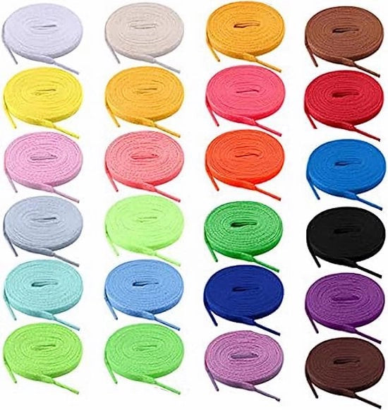Viti Elastiche per Scarpe a 24 pezzi - Lunghezza 120 cm - Multicolore - Flessibili - Materiale Polyester/Nylon - Cerniere per Scarpe