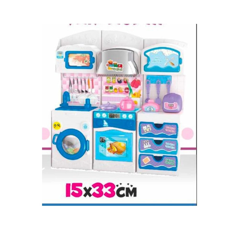 Trade Shop - Cucina Giocattolo Per Bambini Piccoli Cuochi Con Lavatrice Frigobar Cassetti -