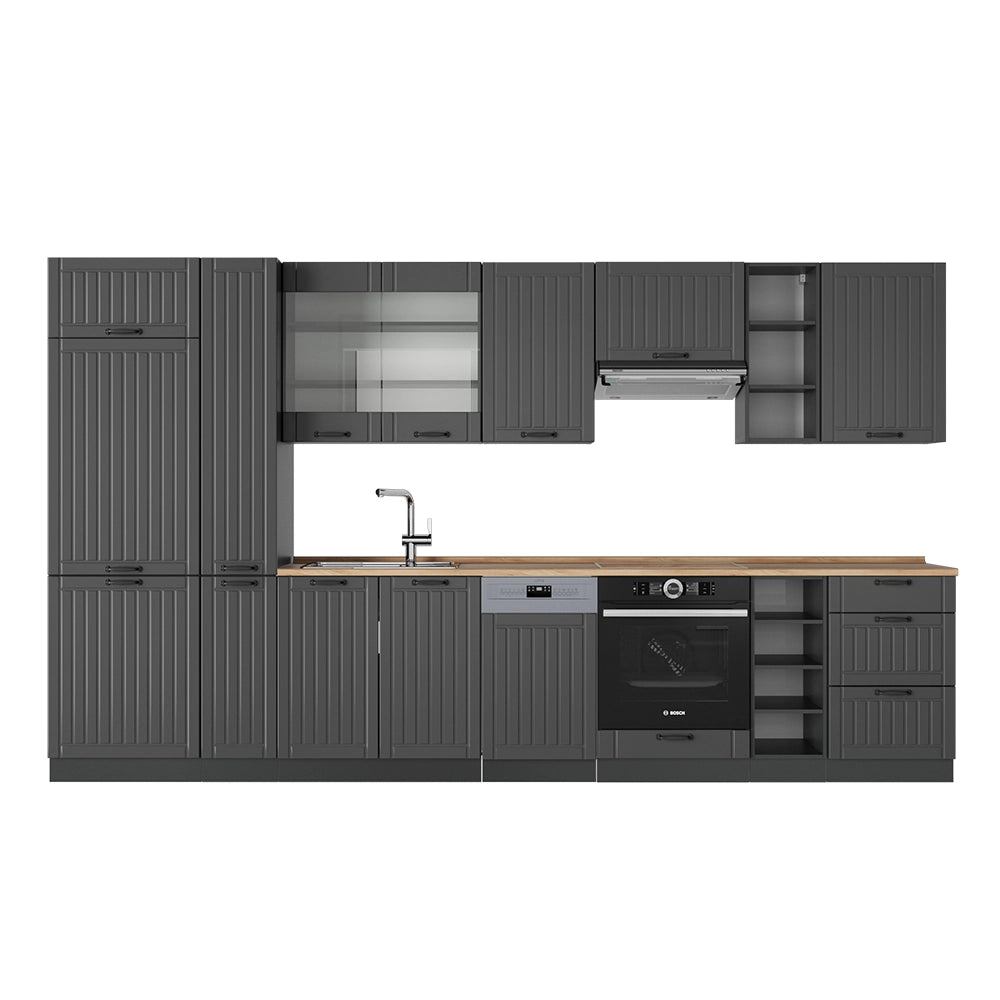 Cucina componibile Fame-Line Grigio scuro/Antracite 355 cm, PL Rovere Vicco