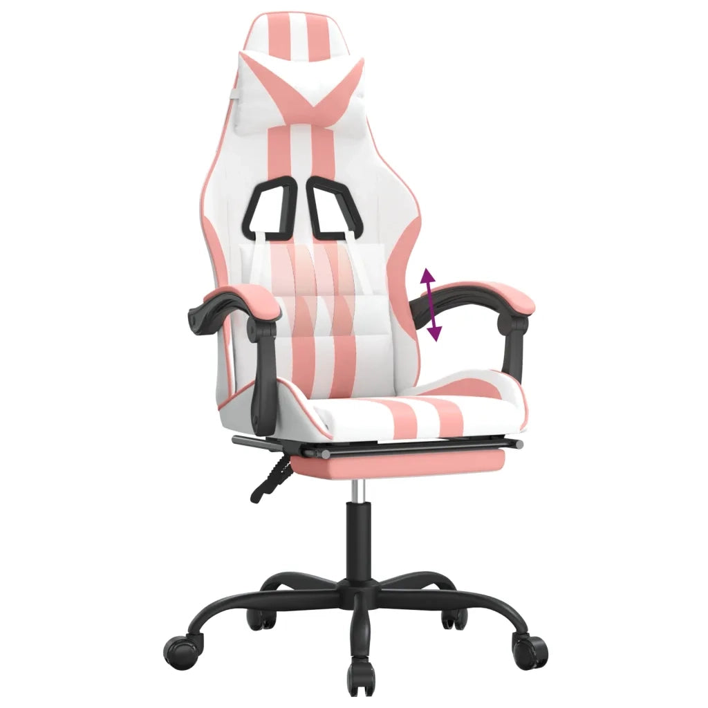 Sedia da Gaming | Sedia da e-sports con Poggiapiedi Bianco e Rosa in Similpelle