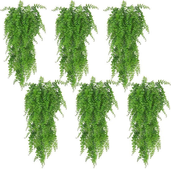 Decorazioni per Interno e Esterno - 6 pezzi Foglie di Finto Lycopodium in Plastica per Decorazione di Casa, Soggiorno, Cucina, Terrazza, Giardino, Camera da Letto