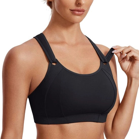 Supporto Sport per Donna - Flessibile - Nero - Leggermente Pieno - Racerback Senza Fili - Per Corse - Modello A251