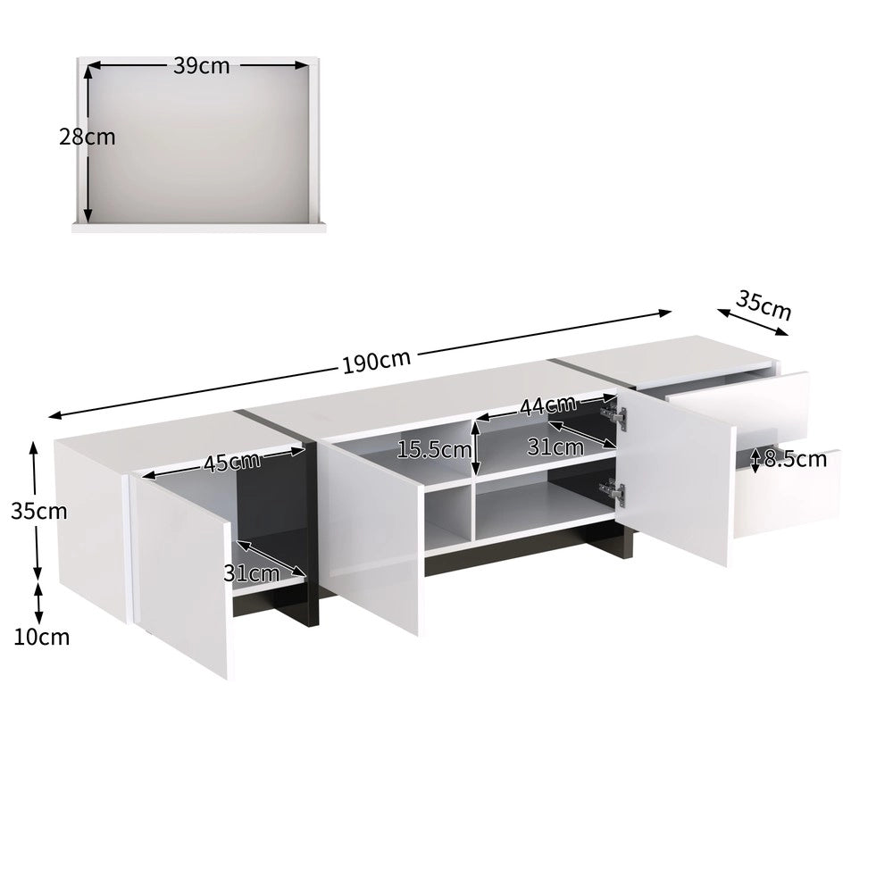 Mobile TV Lowboard ¨C Xylo ¨C Bianco Lucido e Nero con Ante, Cassetto e Ripiani