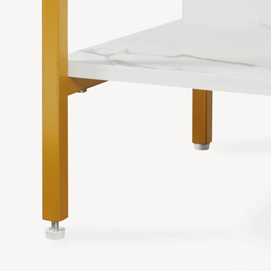 Libreria Noskik Scaffale da Terra con Ripiani 180 x 120 x 30 cm - Color Oro / Effetto Marmo Bianco [en.casa]