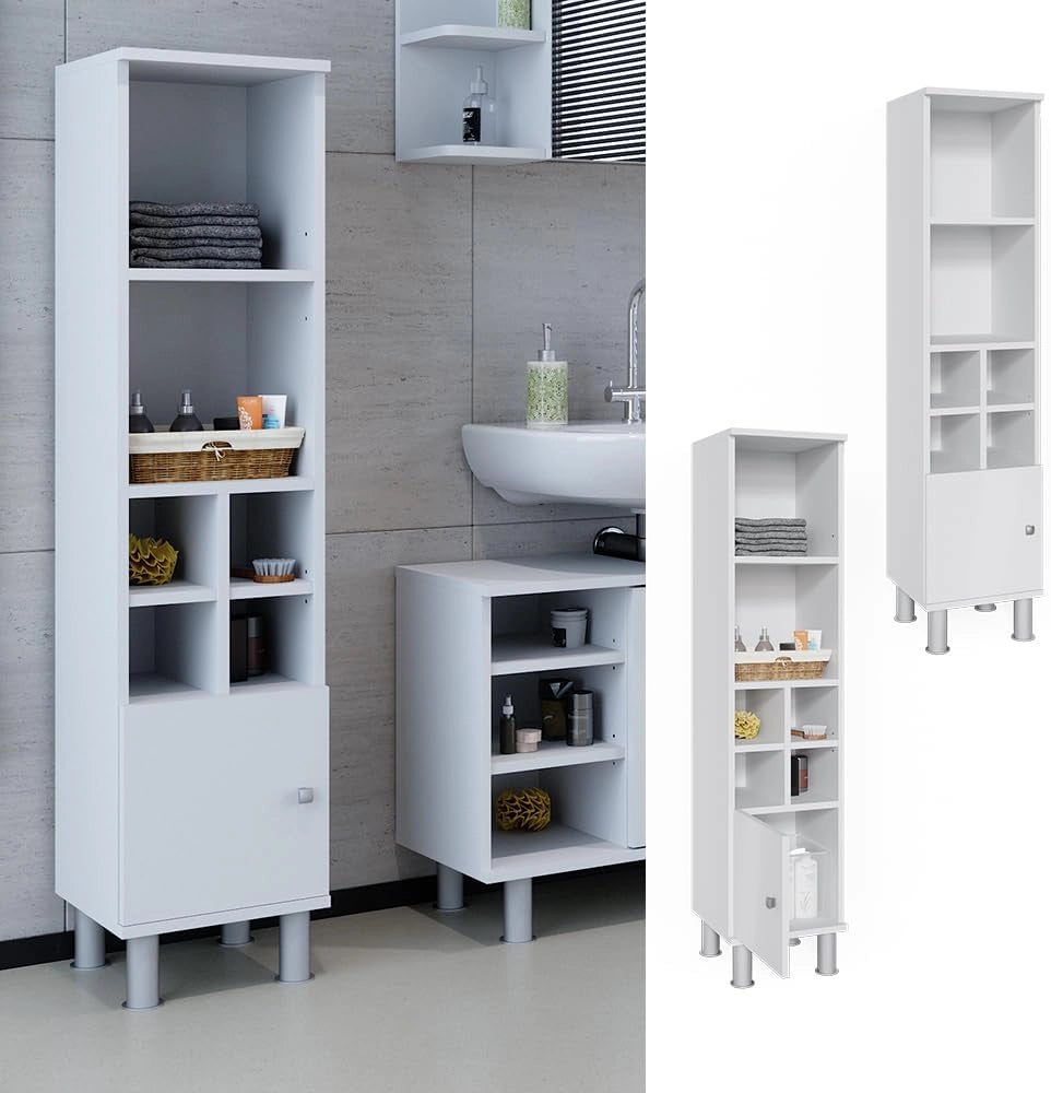Mobiletto bagno Fynn, Bianco, 30 x 130.6 cm porta piccola, per riporre accessori da bagno e come complemento a Fynn