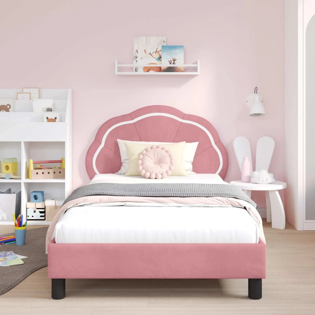 Struttura letto bambini con testata-Giroletto per bambini Rosa 90 x 190 cm Velluto 304698