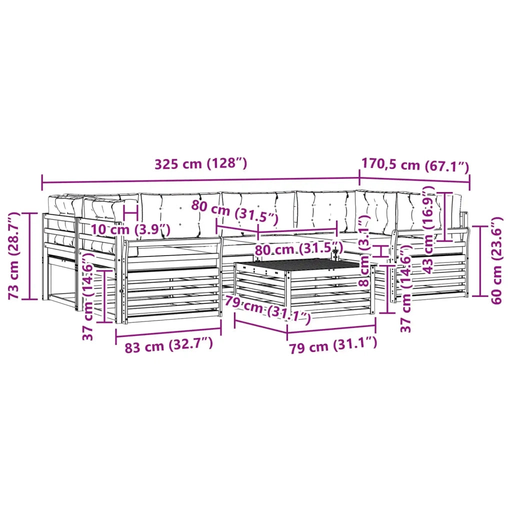 Set di divani da esterno con cuscino 7 pcs Naturale e Crema 3373100