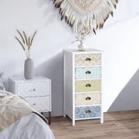 Cassettiera Mobiletto Vintage con 5 Cassetti Stile Shabby Bagno, Ingresso, Camera 46 × 34 × 97.5cm Bianco