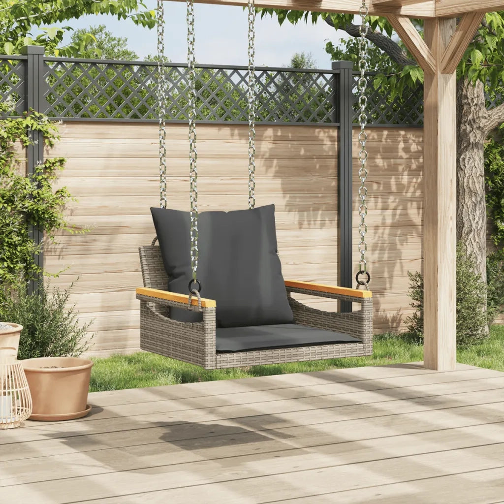 Panca da Giardino | Panchina Dondolo con Cuscini Grigia 63x62x40 cm in Polyrattan