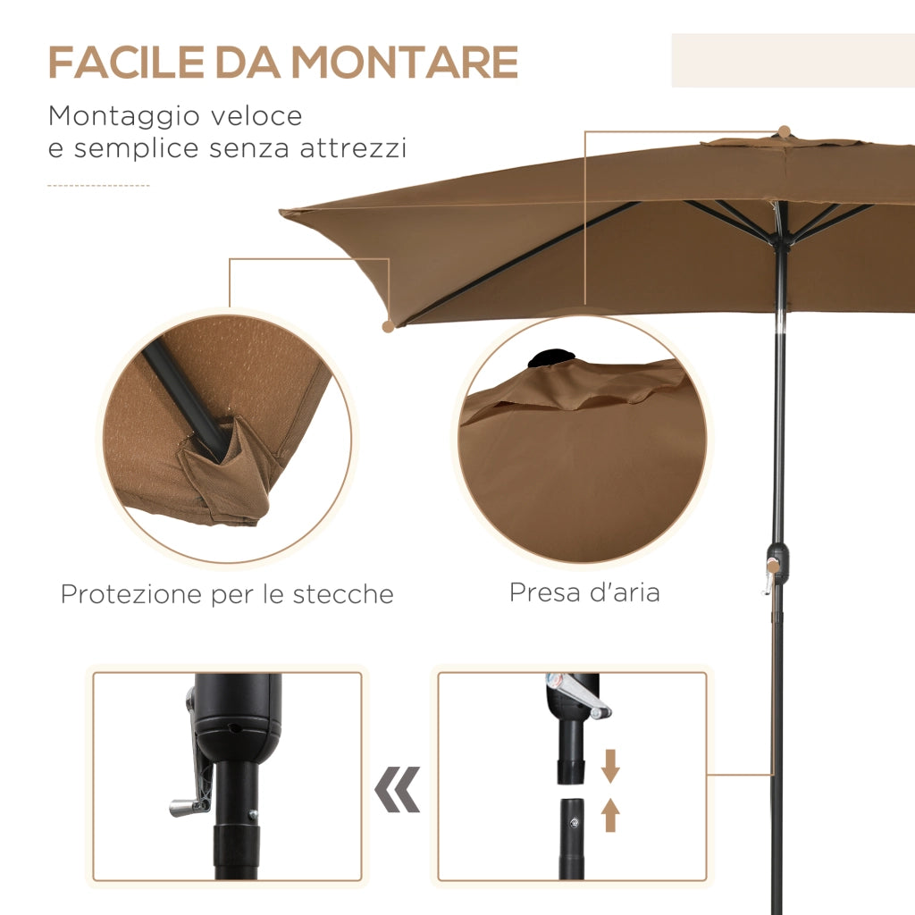 Ombrellone da Giardino Rettangolare 2x3 m ¨C zephmum ¨C Grigio con Manovella